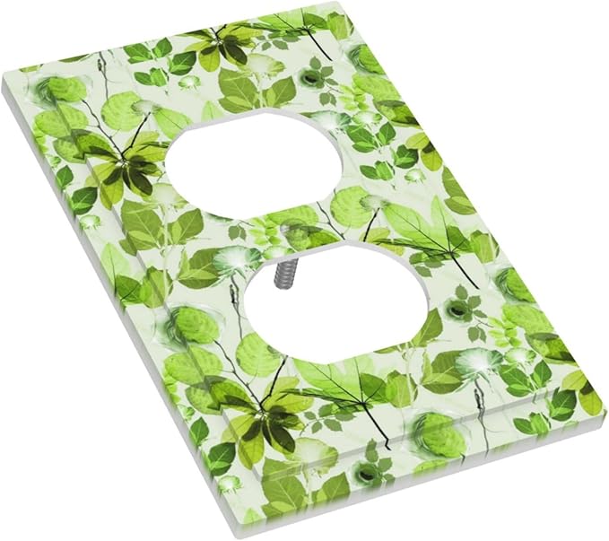 Green Leaves Spring Plant Floral Outlet Covers 1 Gang Duplex Light Switch Cover Decorative Switch Plates Electrical Receptacle Faceplate Wall Plate for Bed Room Living Room Decor