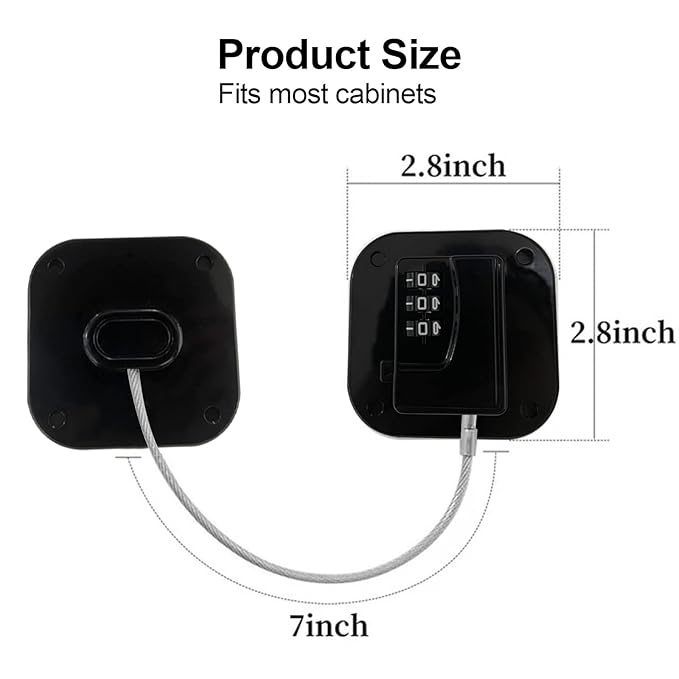 Heavy Duty Refrigerator Lock Cabinet Locks Child Safety Cabinet Locks Combination Fridge Lock for Cabinets Drawers Refrigerator (Black), 2.7X2.7IN