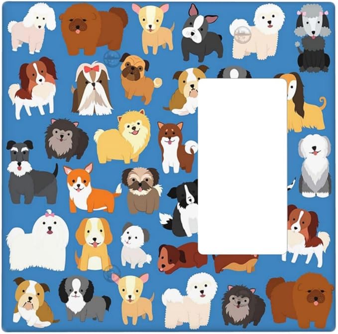 Cute Animal Dogs Puppy Decorative Outlet Cover Blank And Rocker Light Switch Plate Cover Electricity Receptacles Plates For Home Kitchen Living Bedroom 4.6 * 4.5