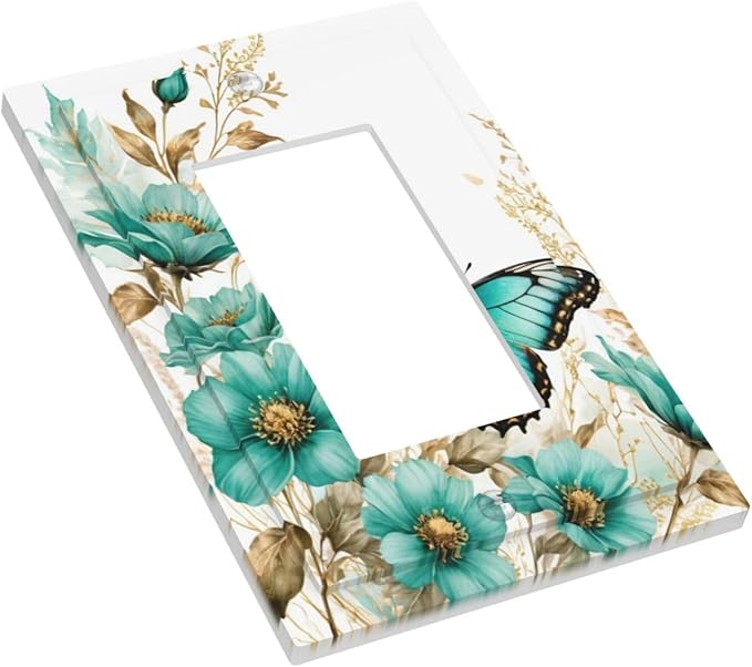 Decorative Outlet Covers Butterfly on Blue Daisy Flower Floral Golden Leaf 1 Gang Single Decora GFCI Device Light Switch Covers Plate 1 Rocker Wall Plate Jumbo Face Plate
