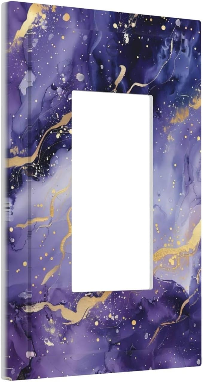 Decorative Outlet Covers Modernity Abstract Purple Golden Marble 1 Gang Single Decora GFCI Device Light Switch Covers Plate 1 Rocker Wall Plate Jumbo Switch Cover Plate