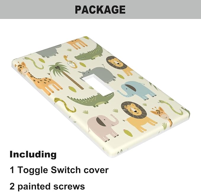 Cartoon Animal Light Switch Cover Cute Hippo Crocodile Lion Elephant And Giraffe Funny Wildlife Single Toggle Wall Plate 4.5"x 2.76" for Boys Girls Bedroom Bathroom