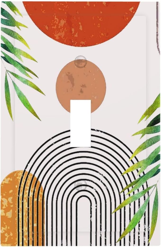 Orange Abstract Boho Mid Century Decorative Light Switch Cover Bohemian Geometric Sun Minimalist Arch Leaf 1-Gang Single Toggle Wall Plate Electrical Device Outlet Switch Faceplate Cover Jumbo Size