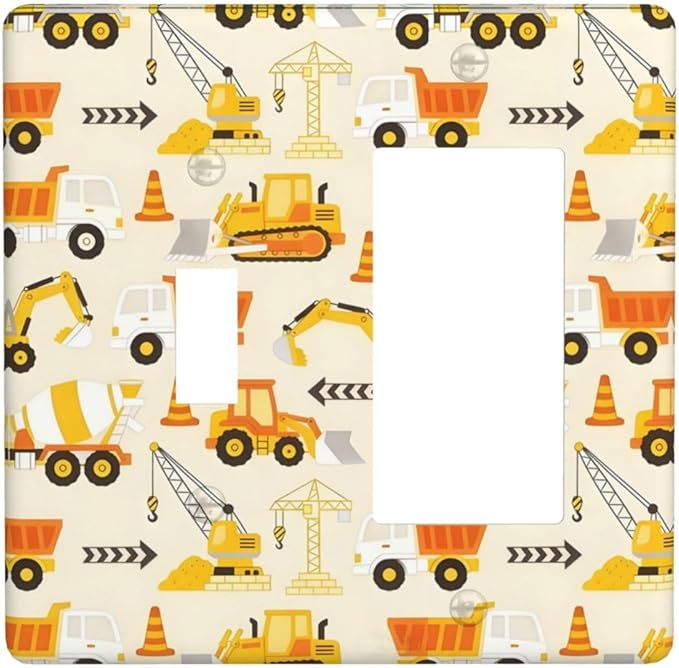 Decorative Outlet Covers Construction Vehicle Yellow Trucks Diggers 2 Gang Light Switch Cover Plate Single Toggle 1 Rocker Wall Plates for Electrical Switch Plate Covers for Home Decor
