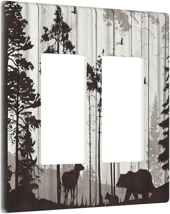 Outlet Covers Rustic Deer Hunting Forest Woodland 2 Gang Wall Plate Double Rocker Light Switch Cover Country Decorative GFCI Receptacle Cover Electrical Switchplate for Farmhouse Home Decor