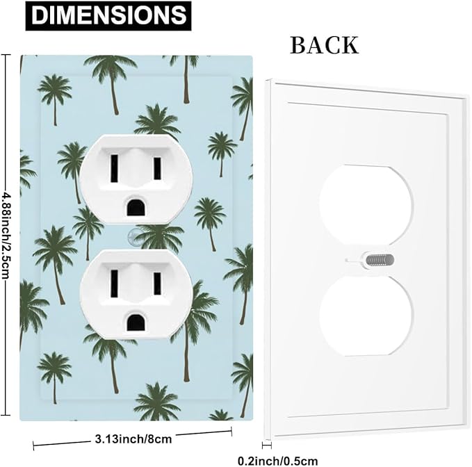 Tropical Palm Tree Pattern Duplex Wall Plate - 1-Gang Standard US Size Coastal Breeze Outlet Covers for Beach House Decor