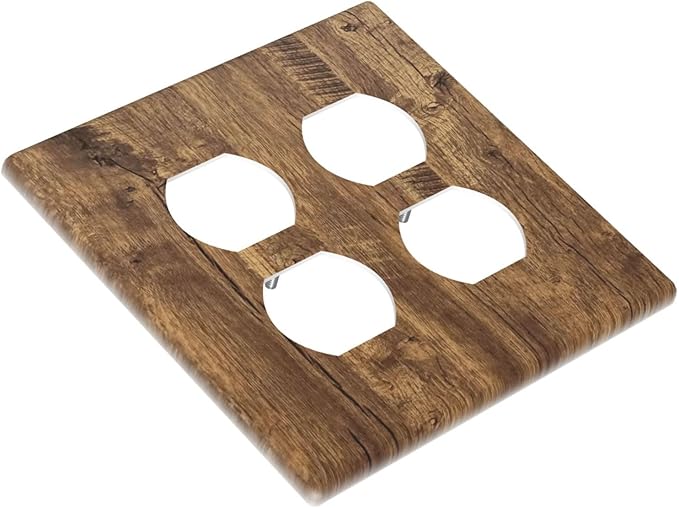 Rustic Brown Wood Distressed Wood Print Outlet Covers 2 Gang Double Duplex Decorative Light Switch Covers Electrical Wallplates Socket Faceplate for Farmhouse Home Decor