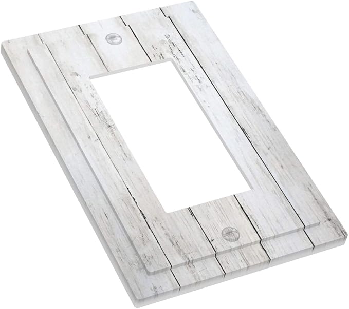 Modern Rustic Wood White Oak Print Decorative Outlet Covers 1 Gang Single Rocker Light Switch Cover Plate Wall Plates GFCI Faceplate for Farmhouse Home Decor