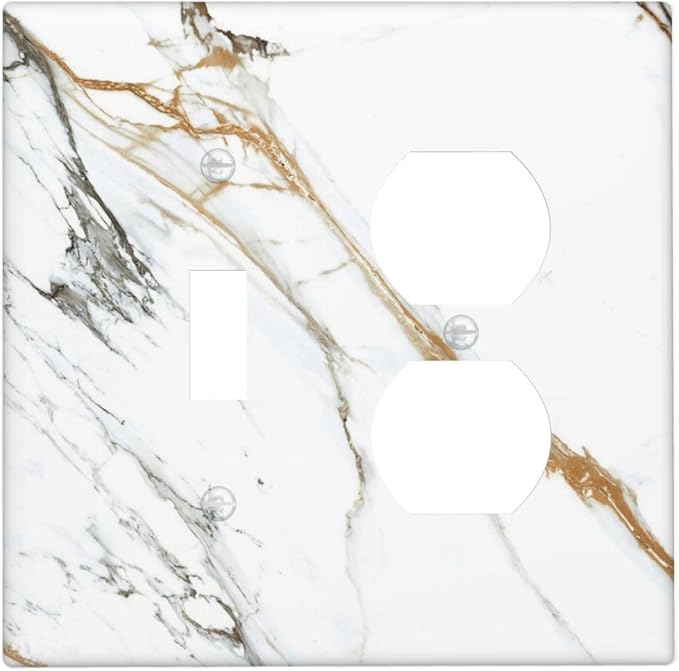 White Gold Marble Modern Abstract Luxury Print Wallplates 1 Toggle 1 Duplex Switch Plate Electrical GFCI Faceplate Decorative Light Switch Covers for Bathroom Kitchen Decor