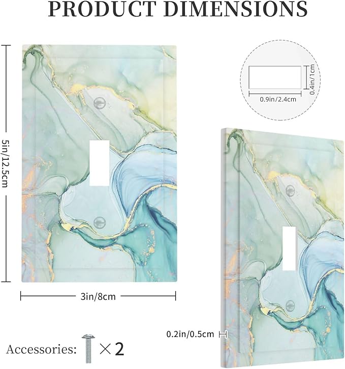Decorative Light Switch Cover Teal Gold Marbling Turquoise 1 Gang Single Toggle Device Electrical Faceplate Switchplates Decorator Outlet Wall Plate for Bathroom living Room Decor