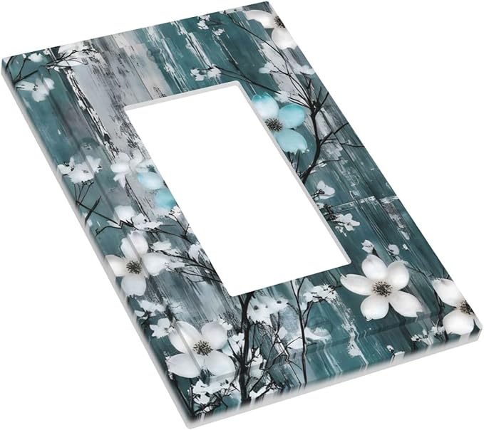 Rustic Blue Watercolor Flower Wooden Background Decorative Outlet Covers 1 Gang Single Rocker Light Switch Cover Plate Wall Plates GFCI Faceplate for Bedroom Living Room Decor
