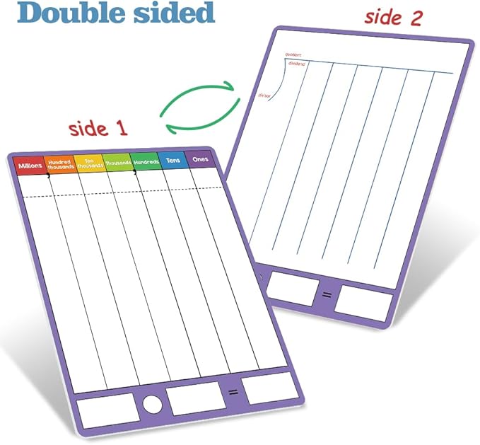 Lachilly Double Sided Dry Erase Handwriting Practice Board Multiplication and Division Board, 2-Digit Multiplication, Long Division, Home School Classroom Students Math Manipulatives Teaching Aids