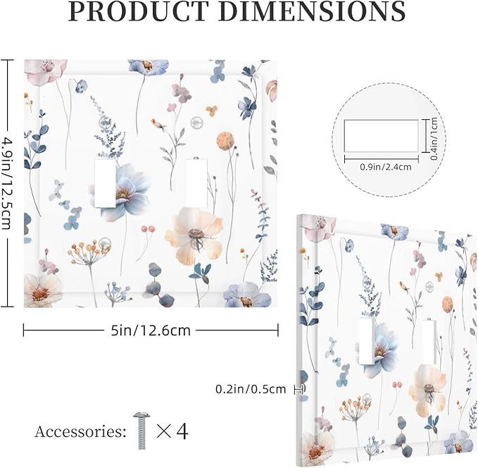 Wildflowers Plant Leaves Floral Berry Decorative Switch Plates 2 Gang Double Toggle Outlet Light Switch Cover Wall Plate Electrical Faceplate for Bed Room Living Room Decor