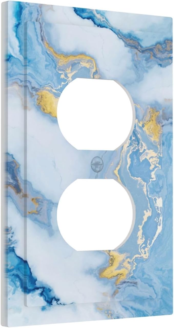 Beautiful Marble Texture Blue Gold Fluid Abstract Print Outlet Covers 1 Gang Duplex Light Switch Cover Decorative Switch Plates Electrical Receptacle Faceplate Wall Plate for Bedroom Bathroom Decor
