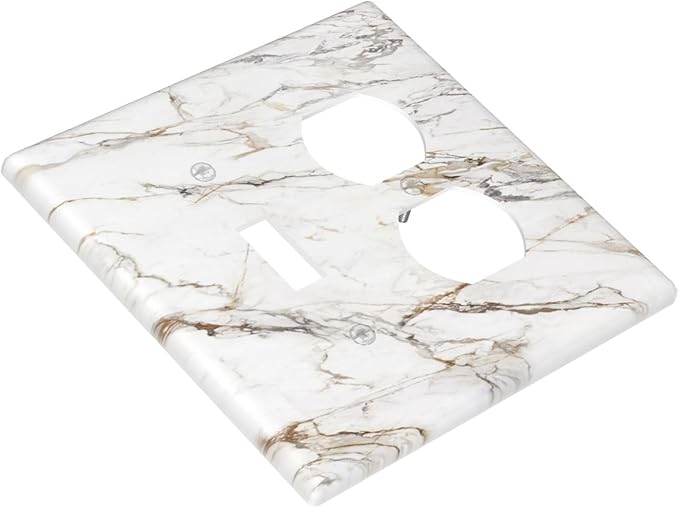 Outlet Covers White Brown Marble Abstract Modern Luxury 2 Gang Decorative Switch Plates 1 Toggle Duplex Combo Light Switch Cover GFCI Socket Cover WallPlates for Bathroom Kitchen Decor