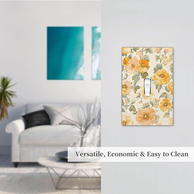 Decorative Light Switch Cover Plate Vintage Floral Pastel Flower Pattern 1 Gang Single Toggle Wall Plate Electrical Outlet Covers Decorate Switch Plate Cover for Bedroom Cabin Decor