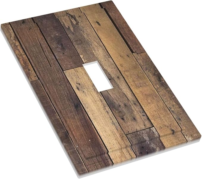 Cool Brown Wood Style Vintage Rustic Print Decorative Light Switch Cover 1 Gang Single Toggle Device Electrical Faceplate Switchplates Decorator Outlet Wall Plate for Farmhouse Home Decor