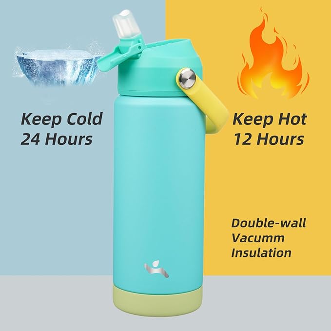 Konokyo Insulated Water Bottle with Straw Lid,18 oz Stainless Steel Vacuum Metal Bottle with Silicone Handle,Twilight Blue