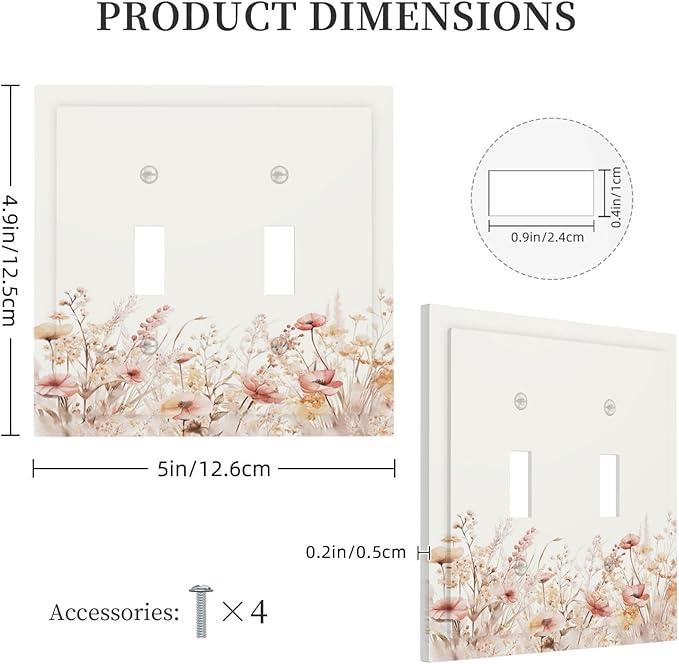 Decorative Switch Plate Covers Boho Floral Watercolor Flower Pattern 2 Gang Double Toggle Light Switch Cover Plate Electrical Wall Plate Outlet Cover Outlet Light Switch Cover for living Room Home