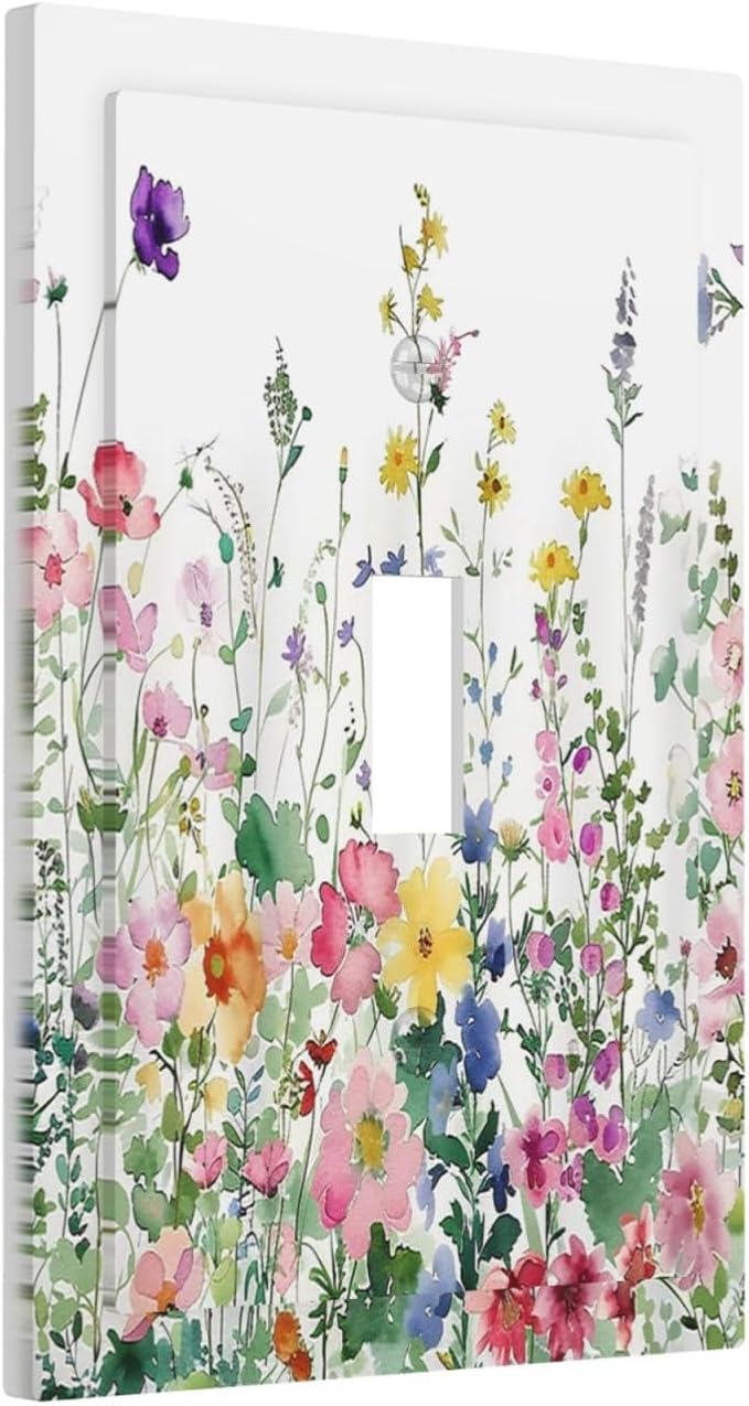 Decorative Light Switch Cover Boho Colorful Flowers Plant Rustic Wildflower 1 Gang Single Toggle Device Electrical Faceplate Switchplates Decorator Outlet Wallplate for Bed Room Bathroom