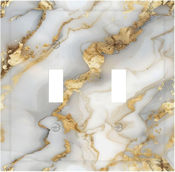 Luxurious White Gold Marble Patterns Abstract Decorative Switch Plates 2 Gang Double Toggle Outlet Light Switch Cover Wall Plate Electrical Faceplate for Bathroom Kitchen Decor