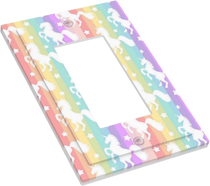 Funny Colorful Girly Rainbow Unicorn Kid Girl 1 Gang Decorator/Rocker Wallplate Single Decorator Outlet Light Switch Cover Cute Girly Decorate Decorative One Device Electrical Faceplate Cover Dimmer