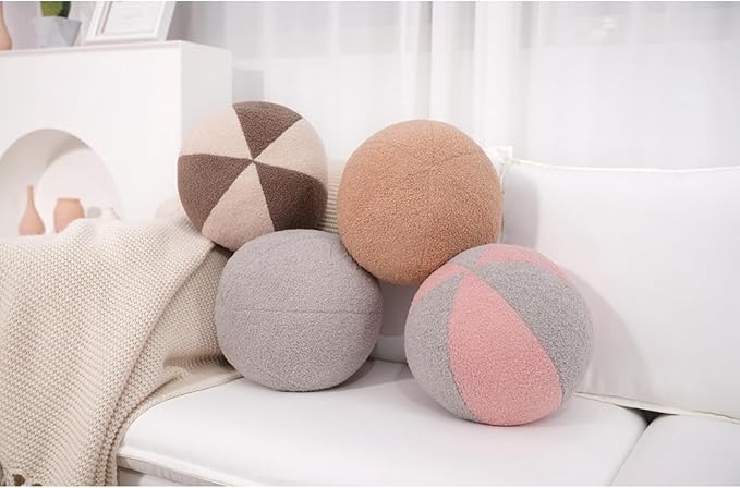 12 Inch Round Hugging Pillow Plush Toy Soft Plushies Throw Pillows Kids' First Ball Plush Toys for Home Decor Or Gift for Kids and Lovers (Pink&Gray)