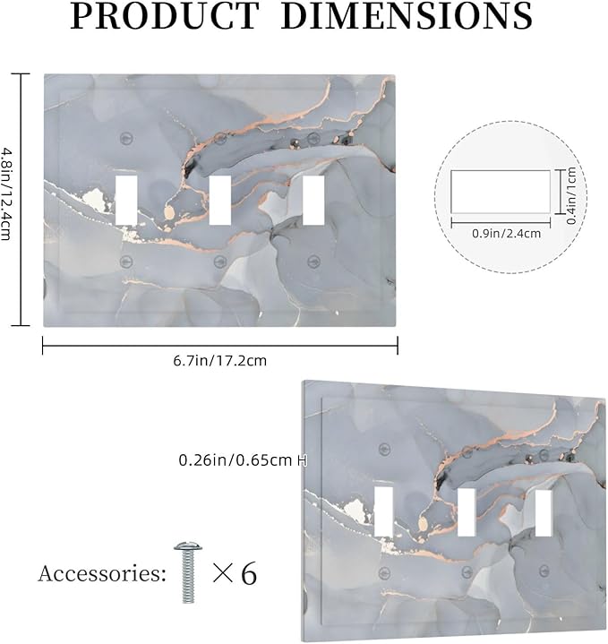 Gray And Gold Marble Abstract Luxury Print Decorative Switch Plates 3 Gang Wall Plate Triple Toggle Light Switch Cover Faceplate Electrical Wall Panels for Bathroom Kitchen Bedroom Decor