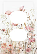 Boho Floral Watercolor Pink Wildflower Butterfly Outlet Covers 1 Gang Duplex Light Switch Cover Decorative Switch Plates Electrical Receptacle Faceplate Wall Plate for Bedroom Living Room Decor