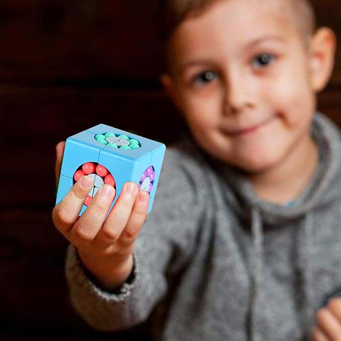 YUDANSI Magic Bean Cube Toy, Rotating Magic Bean Puzzle& Fidget Spinner 2-in-1, Rotating Magical Cube Fidgets Gift for Kids Boys Girls Age 3+, 5-7, 8-12, Brain Teaser Fingertip Toys for Teens Adults