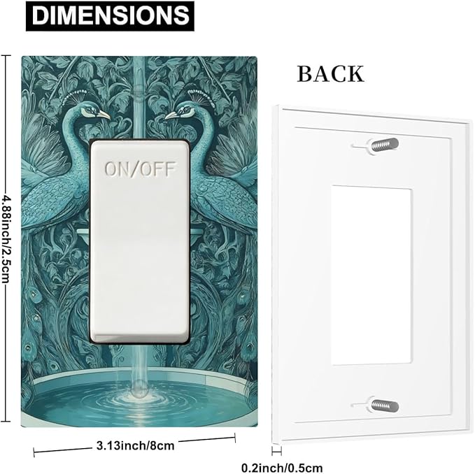 Art Nouveau Peacocks & Fountain in Teal Garden Single Rocker Switch Cover - 1-Gang Standard US Size Elegant Garden Escape Light Switch Covers for Living Room Decor