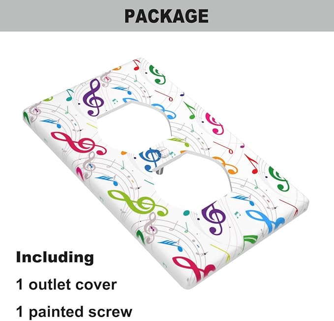 Colored Music Notes Outlet Cover, Music Theme 1-Gang Duplex Receptacle Wall Plate for Music Room Home Bedroom Bathroom Decor
