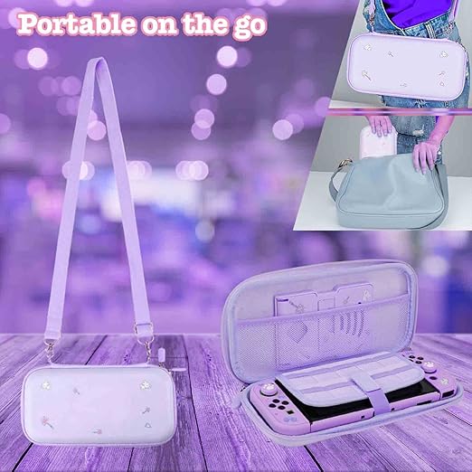GUTIAL Accessories Bundle for Nintendo Switch OLED - Purple Girly Accessories Kit for Nintendo Switch Oled with Carry Case Screen Protector Cover Case kawaii Stand Cute Thumb Grips for Girls - Purple