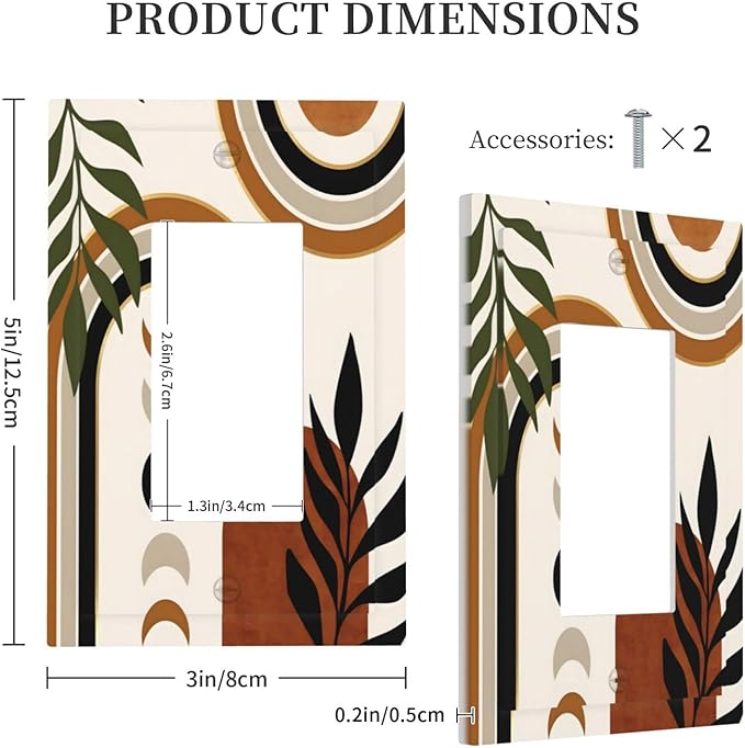 Boho Mid Century Arch Plant Leaves Sun Moon Decorative Outlet Covers 1 Gang Single Rocker Light Switch Cover Plate Wall Plates GFCI Faceplate for Bedroom Living Room Decor
