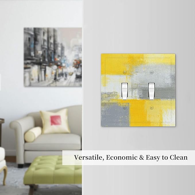 Outlet Covers Retro Modern Gray Yellow Ombre Abstract Art 1 Gang Duplex Light Switch Cover Plate Decorative Wall Plates Electrical Switchplate Receptacle for Bathroom Bedroom Decor（2 Pack）