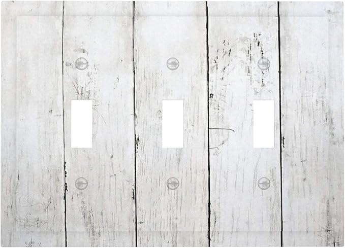 Modern Rustic Wood White Oak Print Decorative Switch Plates 3 Gang Wall Plate Triple Toggle Light Switch Cover Faceplate Electrical Wall Panels for Farmhouse Home Decor