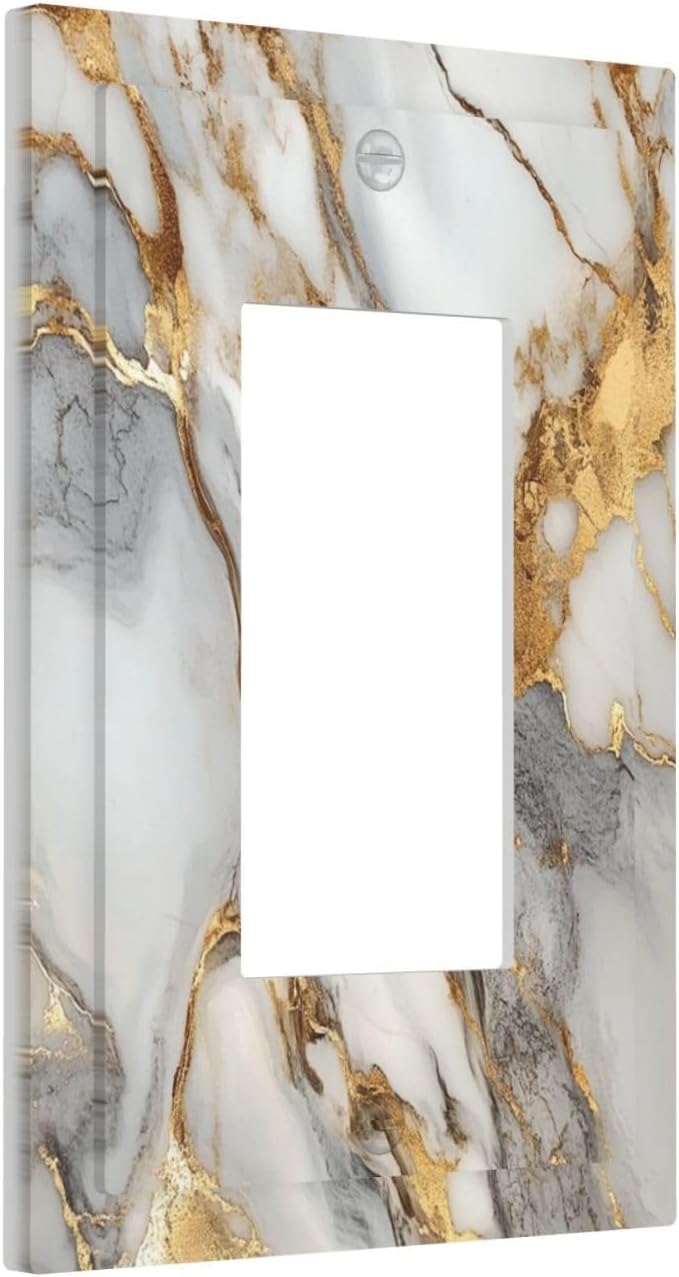 Outlet Covers White Gold Abstract Luxury Marble Patterns 1 Gang Single Rocker Light Switch Cover Plate Decorative GFCI Wallplates Socket Cover Electrical Switch Plate Covers for Bathroom Home