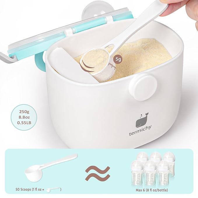 Termichy Baby Formula Dispenser, Portable Milk Powder Dispenser Container with Carry Handle and Scoop for Travel Outdoor Activities with Baby Infant, 8.8OZ, 0.55LB, 250g, 500ml (Baby Blue)
