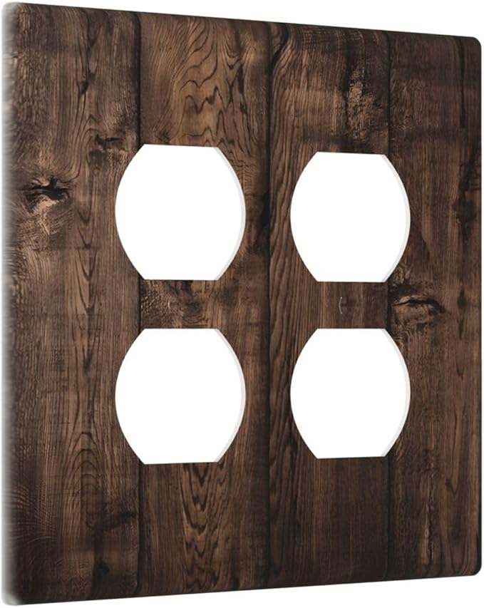 Rustic Brown Wood Plank Vintage Wooden Texture Print Outlet Covers 2 Gang Double Duplex Decorative Light Switch Covers Electrical Wallplates Socket Faceplate for Farmhouse Home Decor