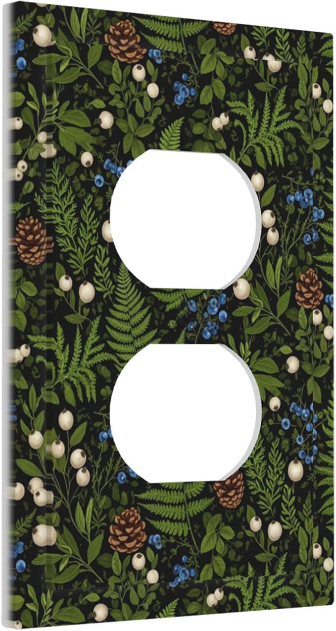 Mystical Forest Floor Duplex Wall Plate - 1-Gang Standard US Size Dark Botanical Fern & Berry Outlet Covers, Cottagecore Woodland for Farmhouse Home Decor