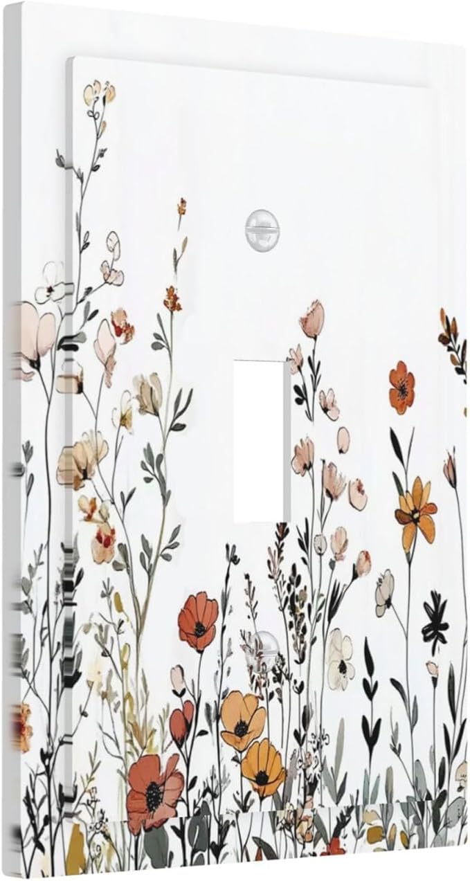 Decorative Light Switch Cover Vintage Wildflower Colorful Plants Floral 1 Gang Single Toggle Device Electrical Faceplate Switchplates Decorator Outlet Wall Plate For Bed Room Living Room