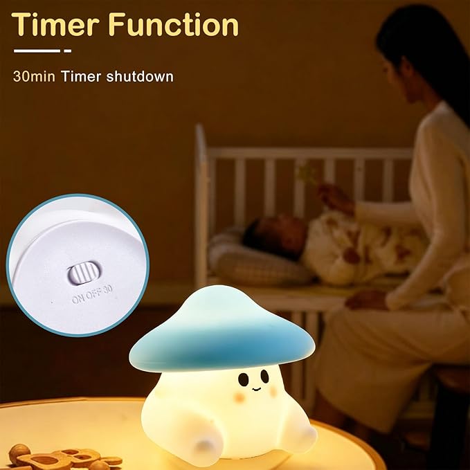 Mushroom Night Light for Kids, Cute Ghost Mushroom Lamp Silicone Baby Nursery Night Lamp, Dimmable Squishy Touch Bedside Lamps, Adorable Rechargeable Animal Lamps Gifts Kawaii Room Decor Girls Boys