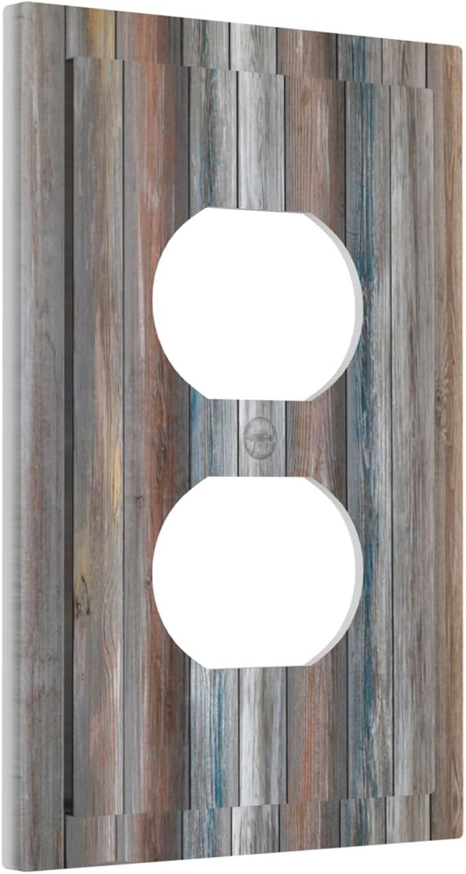 Outlet Covers Vintage Blue Grey Wood Plank 1 Gang Duplex Light Switch Cover Plate Rustic Country Decorative Wall Plates Electrical Switchplate Receptacle Cover for Farmhouse Home Decor