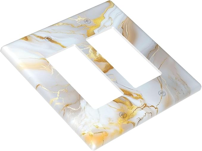 Decorative Outlet Covers Abstract Gold Marble Design with White & Gold 2 Gang Wall Plate Double Rocker Light Switch Cover Switch Plate Cover for Modern Luxurious Decor