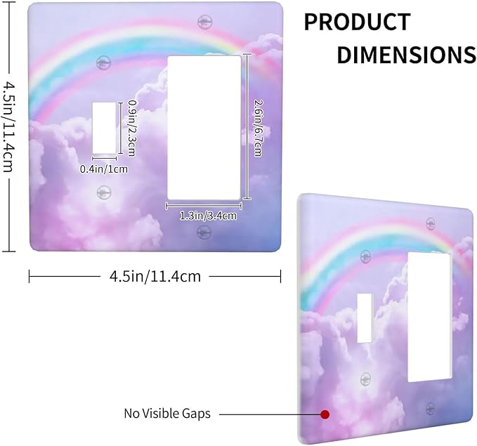 Rainbow in the Clouds 2 Gang Toggle Rocker Light Switch Cover Decorative Pink Combin Wall Plates Purple Cloud Art Panel Cute Dimmer for Bedroom Kidroom Nursery Decor