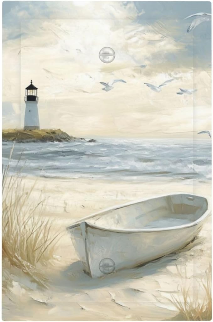 Sea Beach 1 Gang Light Switch Cover Electrical No Device Wall Plate Old Ship Reed Lighthouse Seascape Switchplates Decorative Faceplate for Bedroom Kitchen Living Room Decor