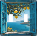 Decorative Art Light Switch Covers Seaside Window with Lemons 2 Gang Double Toggle Wall Plate Decorative Switchcover Electrical Switchplate for Home Decor