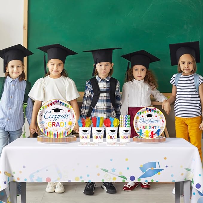 AIBIIN 192 Pcs Kindergarten Graduation Party Decorations 2026 Preschool Graduation Party Supplies Congrats Grad Disposable Tableware Set with Plates Napkins Cups Serves 24 Guests