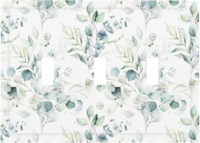 Green Eucalyptus Leaf 3 Gang Light Switch Cover Decorative Triple Toggle Wall Plate Electrical Faceplate Switch Plug Face Plate