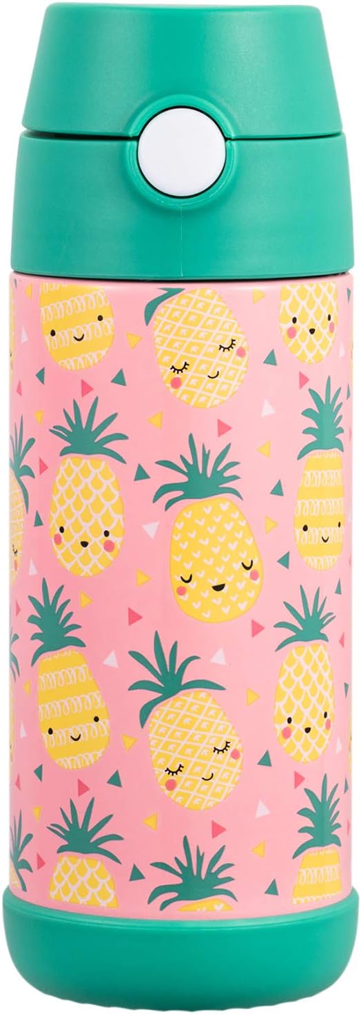Snug Insulated Kids Water Bottle with Straw & Spout – Double-Wall Stainless Steel, Leakproof, Easy-Flip Lid – For School, Travel, Toddlers & Big Kids - Pineapples, 12oz
